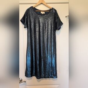 Athropology Moulinette Soeurs Navyy Sheath Midi Dress Short Sleeve Crew Neck